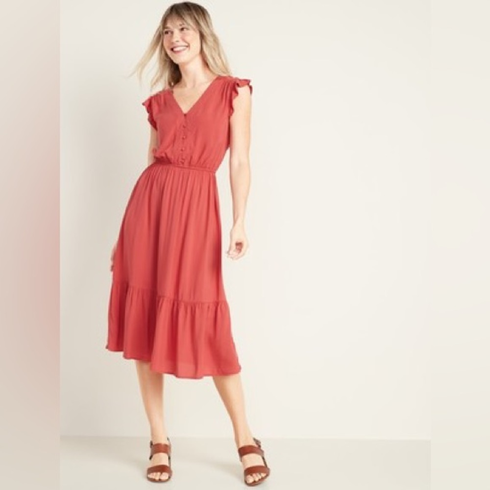 Old Navy Midi Prairie Dress | Size S Petite | Red